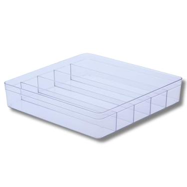 Imagem de Organizador de Gavetas grande em Acrílico Transparente com 5 Divisórias para Roupas, Meias, Acessórios e Joias | Caixa Organizadora Multiuso com 5 compartimentos para armário, guarda roupas 36x36cm