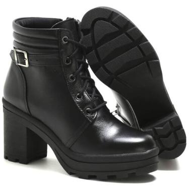 Imagem de Bota coturno feminina tratorada  de couro preta  025 - CATERSHOES, Pre