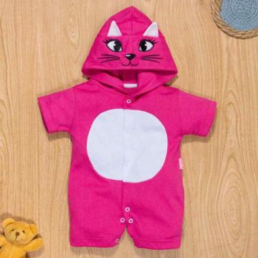 Imagem de Macacão de Bebê Curto Capuz Bichinhos Bordado Gatinha Pink - Era Uma V
