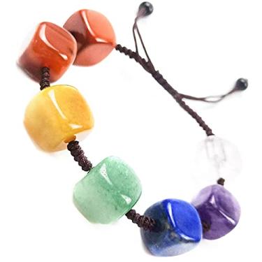 Imagem de Pulseira de cura com 7 Charka tamanho ajustável com pedras reais olho de tigre verde aventurina ametista granada vermelha lápis-cornalina com cordão de nylon Mala Yoga meditação pulseira para mulheres meninas