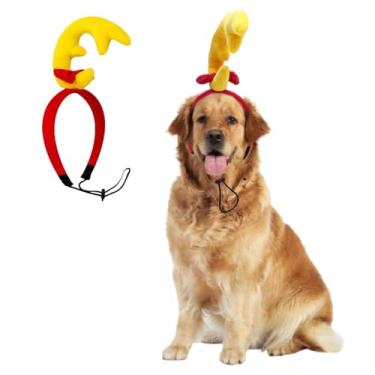 Imagem de ANIAC Tiara de chifres de cachorro para cães pequenos, médios e grandes, acessórios de cabeça de alce para Natal, Halloween (amarelo, grande)