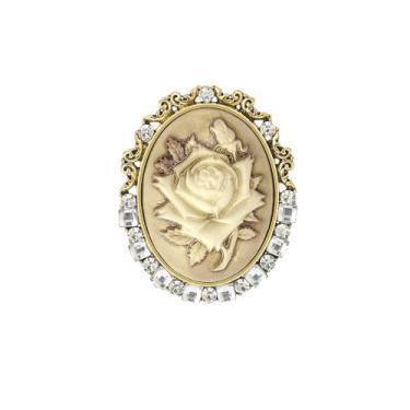 Imagem de Broche de camafeu de flor rosa vintage CZ para mulheres e homens antigo tom dourado retrô brilhante cristal oval floral lapela acessórios elegantes para cachecol crachá pano joias da moda