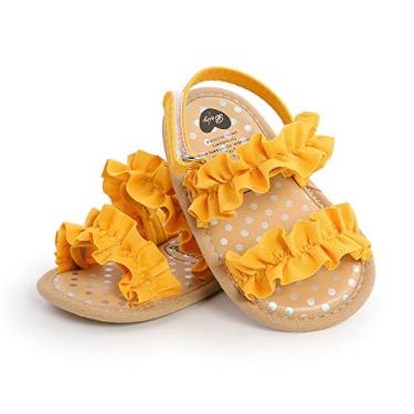 Imagem de Myleleya Sandálias para bebês meninos meninas verão vestido de casamento sapatos rasos sapatos de berço recém-nascido sapatos primeiros andadores sapatos pré-andadores, Amarelo A02, 6-12 Meses