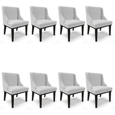 Imagem de Kit 8 Cadeiras Estofadas para Sala de Jantar Base Fixa de Madeira Preto Lia Linho Cinza - Ibiza