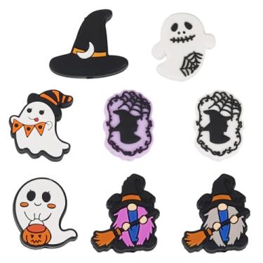 Imagem de Craftora Contas focais de silicone fantasma de Halloween, 8 peças, chapéu de bruxa, contas de silicone fofas, preto e branco, contas de borracha 3D para canetas, chaveiro, pulseira, quintal