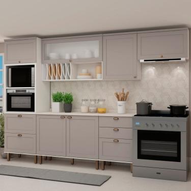 Imagem de Cozinha Completa Modulada 6 Peças Torre Quente 2 Balcões 3 Armários Aéreos 100% Mdf Iluminata Branco/Cinza