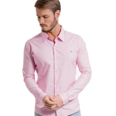 Imagem de Camisa Manga Longa Essencial Slim Masculina Ogochi 001470072 Rosa, XGG