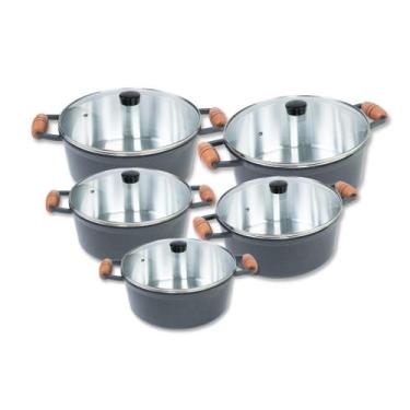 Imagem de Jogo De Panelas Caçarola Alumínio Cava 5 Pçs Tampa De Vidro Cor Grafit