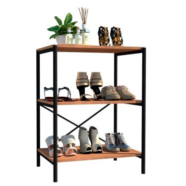 Imagem de Sapateira Multiuso Hall de Entrada 60cm 3 Prateleiras Padova Demolição/Preto - Artefamol