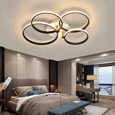 Imagem de Luminária de teto LED regulável, preta, moderna, simples, redonda, anel, sala de estar, luminária com controle remoto, decorativa, elegante, sala de estar, sala de jantar, quarto, cozinha, l