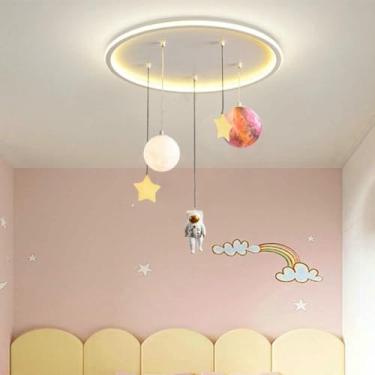Imagem de WLHAZMWY Lâmpada pendente quarto planeta luz pingente quente romântico sala de estar lustre desenho animado astronauta lâmpada pendurada em 's Beautiful and (ambas as extremidades, verde claro)