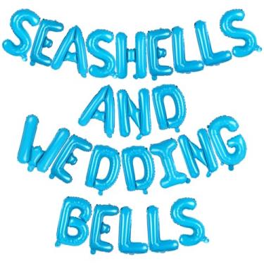 Imagem de JarThenaAMCS Seashells and Wedding Bells Balloon Banner Bachelorette Party Decorations Blue Alphabet Letter Foil Balloons with Straw for Beach Last Toast on the Coast Bridal Shower Decorations