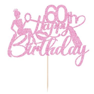 Imagem de FmiyunEea Topo de bolo Crown Queen Happy 50th Birthday, tema cosmético Cheers to 50 anos, ainda fabuloso aos 50,50 anos de idade/aniversário sexy menina decoração de bolo (60º)