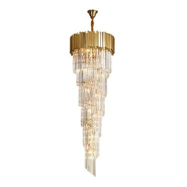 Imagem de Lustre de cristal dourado moderno de luxo para escada, corredor grande, luminária interna, design contemporâneo, branco frio, dia80xh270cm