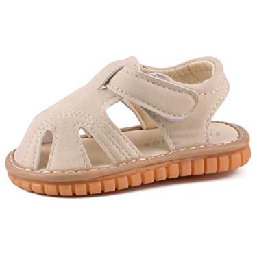 Imagem de Sandália infantil para meninos e meninas com bico fechado antiderrapante sola de borracha primeiros passos, X312-beige, 3.5 Toddler