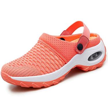 Imagem de Trsorini Mules Clogs Sandálias femininas de verão com almofada de ar plataforma de malha para mulheres, leves, sapatos de praia, chinelos de caminhada para uso ao ar livre, A/laranja, 35