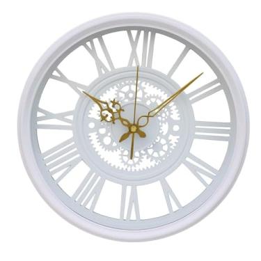 Imagem de Relógio de Parede Industrial, 30cm, Branco, Números Romanos, Estilo Vintage, Design Rústico, Decorativo em Madeira