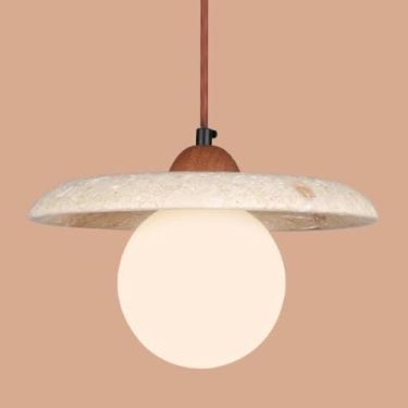 Imagem de Luminária pendente de vidro leitoso de meados do século, luminária pendente nórdica de pedra natural, luminária vintage grande de mármore, lustre de fazenda de madeira para mesa de jantar, q