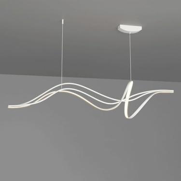 Imagem de Lustre moderno LED pendente, espiral ondulado, ilha de cozinha, teto, luminária suspensa, minimalista, branco, linear, preto, iluminação pendente linear para sala de jantar, mesa, restaurant