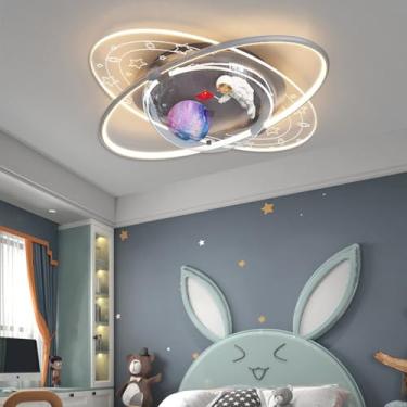 Imagem de Luminária de teto LED para quarto infantil, luminária criativa de lua, design de astronauta, com controle remoto, lâmpada de teto para meninos e meninas, adequada para quarto de bebê, sala d