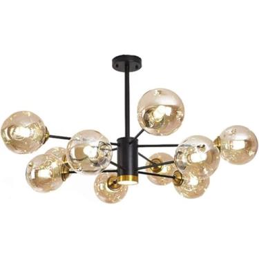 Imagem de Lustre moderno de galhos, lustre de vidro com luz de teto LED, vidro cinza âmbar, casa de fazenda, luminária pendente industrial para cozinha, sala de jantar, sala de estar, restaurante, pre