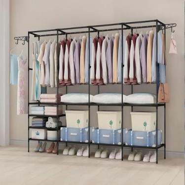 Imagem de Guarda Roupa Portátil Aberto Arara Desmontável Multifuncional Sapateira de Chão 4 Colunas (Preto)