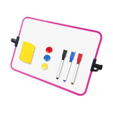 Imagem de predolo Pequeno quadro branco com suporte, de notas compacto, portátil, reutilizável, quadro branco para apagamento a seco, dupla face para rabiscar, Rosa