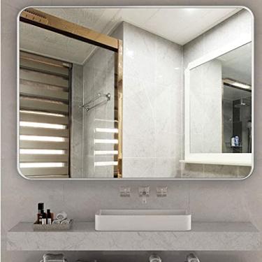 Imagem de Espelho de parede compatível com banheiro, espelho montado na parede grande moldura de metal espelho de parede espelho decorativo espelho adesivo de espelho kit completo compatível com sala de estar