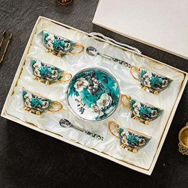 Imagem de Xícara de chá/café de cerâmica feita à mão, conjunto de xícara de café de porcelana de osso estilo europeu, conjunto de xícara de café e pires domésticos, conjunto de chá da tarde de luxo