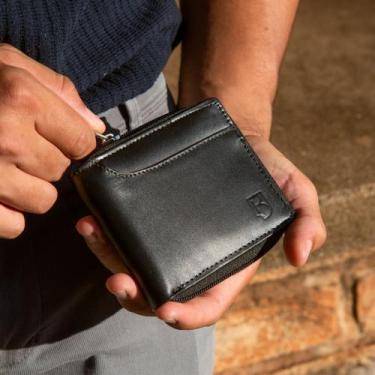 Imagem de Carteira Masculina Couro Legítimo RFID Zíper Bolsos RG CNH - Kraus, Pr