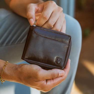 Imagem de Carteira Masculina Couro Legítimo RFID Zíper Bolsos RG CNH - Kraus,  M