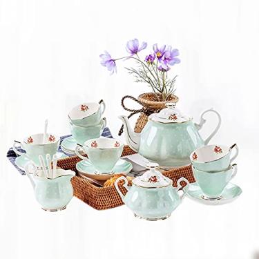 Imagem de Conjunto de Chá Vintage Inglês 15 Peças Porcelana Serviço de Chá Xícaras de Café e Pires Conjunto de 6 para Chá/Café, Festa de Chá da Tarde