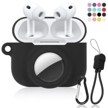 Imagem de Capa de silicone macio 2 em 1 compatível com AirPod Pro 3 e AirTag, capa protetora à prova de choque para AirPod Pro 3 com kit de limpeza e cordão de cabo de dados para homens e mulheres