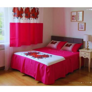 Imagem de Kit Colcha Casal Box 2,45m x 2,55 Mais Cortina para Janela - Decoração