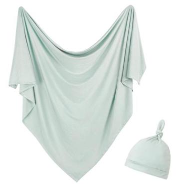 Imagem de Conjunto de cobertores Swaddle Aijoviko 35" Sage com chapéu