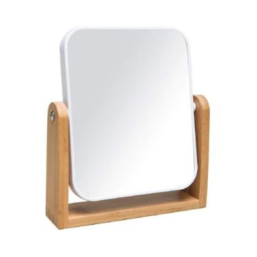 Imagem de Espelho Retangular Moldura Suporte Bambu Maquiagem Banheiro - Ami, Bra
