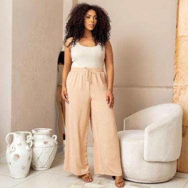 Imagem de Calça Pantalona Wide Leg Plus Size soltinha Debalê, Nude, G3
