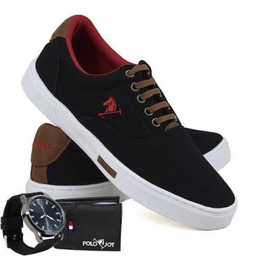 Imagem de Kit Sapatênis Lona com Relógio e Carteira Masculino Casual - Polo Joy,