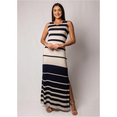 Imagem de Vestido Longo Pau a Pique Listrado Azul Marinho