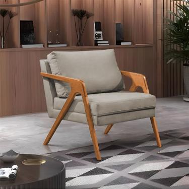 Imagem de Poltrona Mona Monique Luxo Base Madeira Maciça Cerejeira Veludo Bege