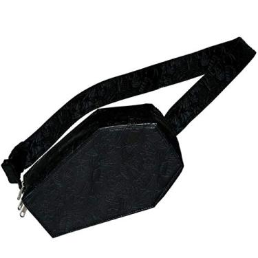 Imagem de Kreepsville 666 Bolsa de quadril de caixão! Pacote de couro vegano Design com gráficos assustadores em relevo! Bolsa de cintura em couro preto!, Preto, One Size, Pacote de papinha