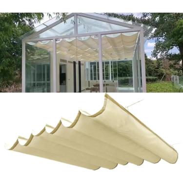 Imagem de Pérgola Ao Ar Livre à Prova De Chuva Para Casa De Vidro Cobertura De Sombra Pátio Retrátil Slide Wire Sun Sail Toldo Para Deck De Quintal Todos Os Componentes, White, 1.2x2m