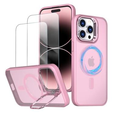 Imagem de Capa magnética para iPhone 15 Pro Capinha - Inclui 2 protetores de tela [Suporte para celular] [Compatível com carregamento sem fio] Case Skin-touch para iPhone 15 Pro - Rosa