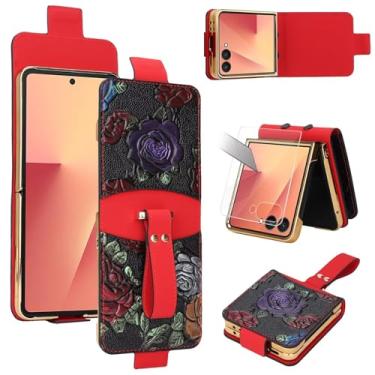 Imagem de AJDJTEN Capa de pulseira para Samsung Galaxy Z Flip 7, alça de dedo, protetor de tela, alça de mão, proteção de dobradiça, capa de telefone à prova de choque de couro PU com padrão rosa fofo para