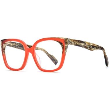 Imagem de HEPIDEM Óculos de acetato multicolorido gradiente armação feminina grande grande óculos 2023 óculos novos óculos, Laranja fosca 9347, 53-17-150