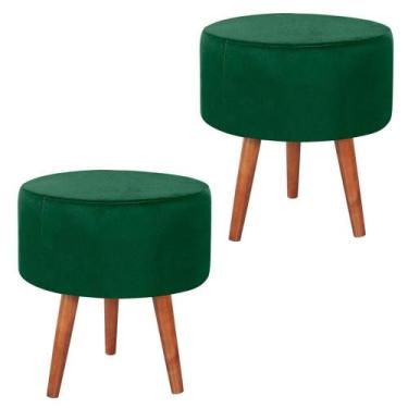 Imagem de Kit 2 Puff Puf Redondo Pes Palito 44x40cm Suede Verde Mpassos Verde - 