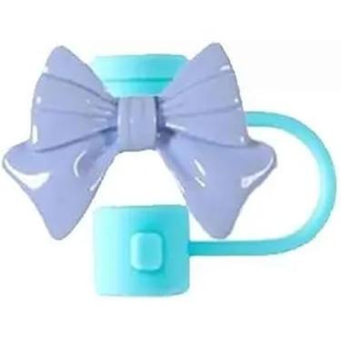 Imagem de Cobertura de palha de silicone para Stanley 30 e 40 Oz, topo de palha à prova de respingos, capa de palha de laço fofo, tampa de palha reutilizável capas de ponta de canudo para copos Stanley (azul)