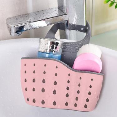 Imagem de Cesto de peneira multifuncional para pia, bolsa de drenagem ajustável para armazenamento e organização de cozinha, rosa