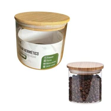 Imagem de Pote De Vidro 500Ml Hermético Multiuso Com Tampa De Bambu