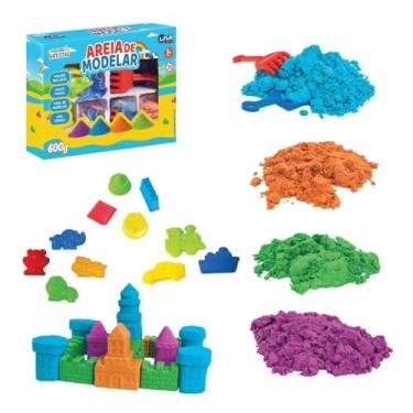 Imagem de Areia de Modelar Mágica, Kit com 600g, 4 Cores Vibrantes, Moldes e Acessórios, Brinquedo Educativo para Crianças a Partir de 3 Anos
